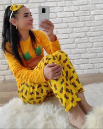 Ananas Baskı Pijama Takımı (Hardal)