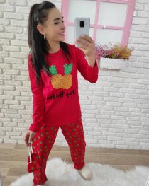 Ananas Baskı Pijama Takımı (Kırmızı)