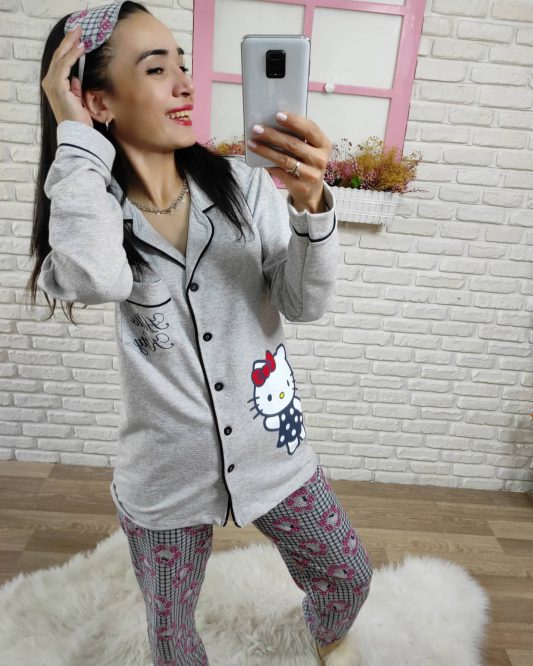 Hello Kitty Baskı Pijama Takımı (Gri) ,  Pijama Takımı , Pijama Takımları