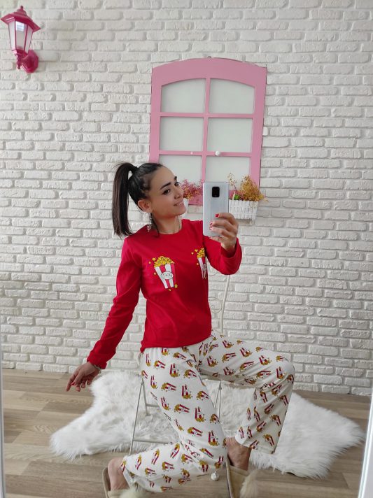 Pop Corn Pijama Takımı (Kırmızı Yeni)
